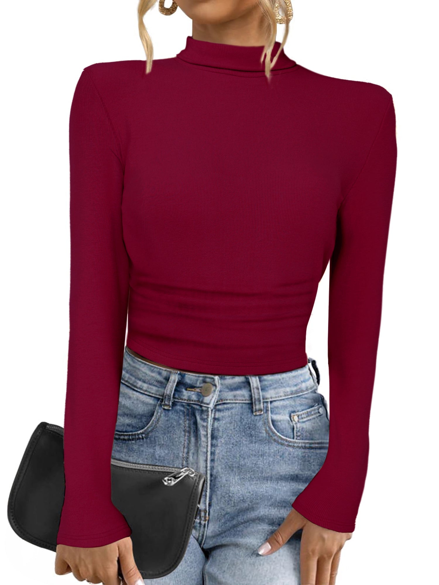 Mock Neck Long Sleeve Casual Pullover Knit Tops
