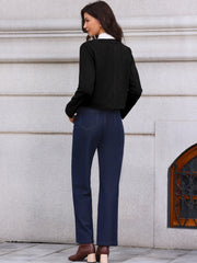 Crew Neck Long Sleeve Button Down Casual Cropped Jacket