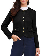 Crew Neck Long Sleeve Button Down Casual Cropped Jacket
