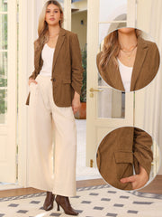 Ruched Sleeve Lapel Pockets Dressy Casual Business Corduroy Blazer
