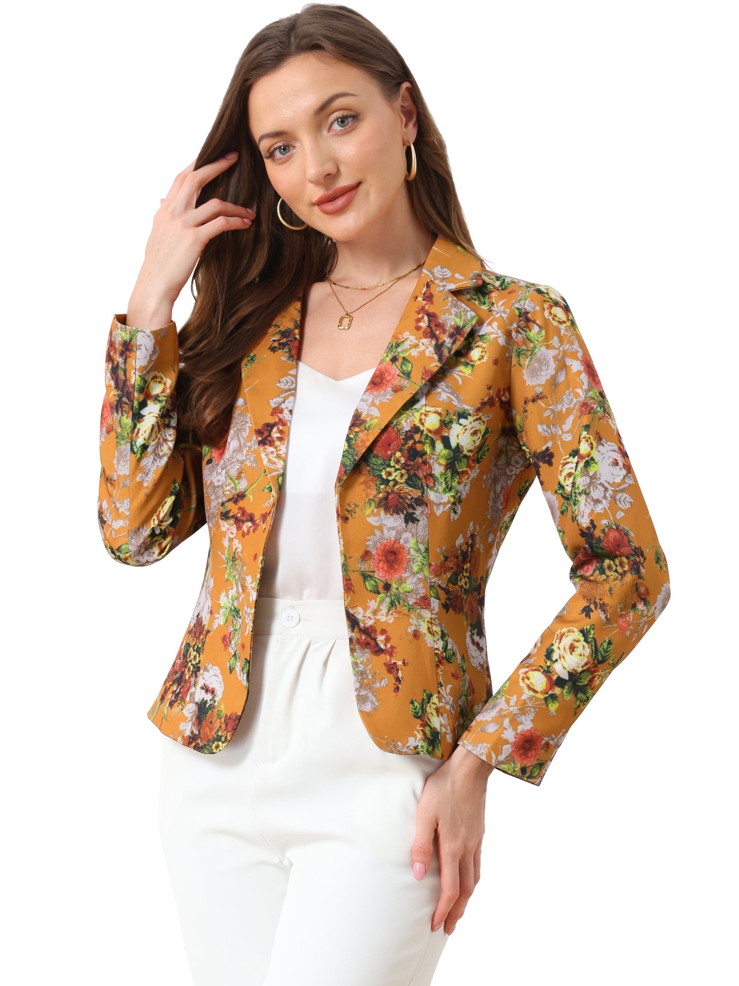 Business Casual Open Front Notch Lapel Plaid Suit Blazer