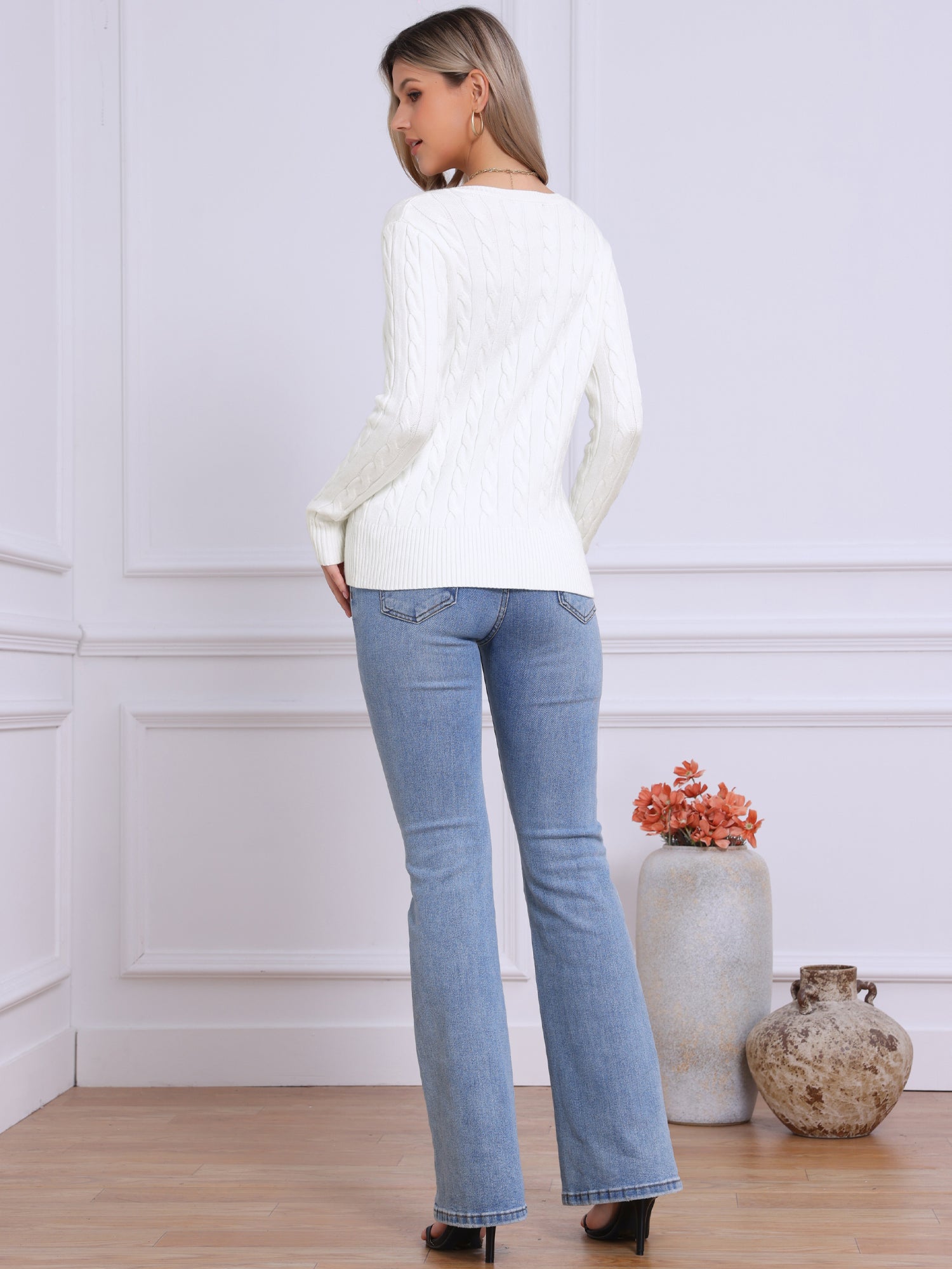 Crew Neck Button Down Long Sleeve Casual Knit Sweater Cardigan
