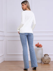 Crew Neck Button Down Long Sleeve Casual Knit Sweater Cardigan
