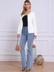 Crew Neck Button Down Long Sleeve Casual Knit Sweater Cardigan