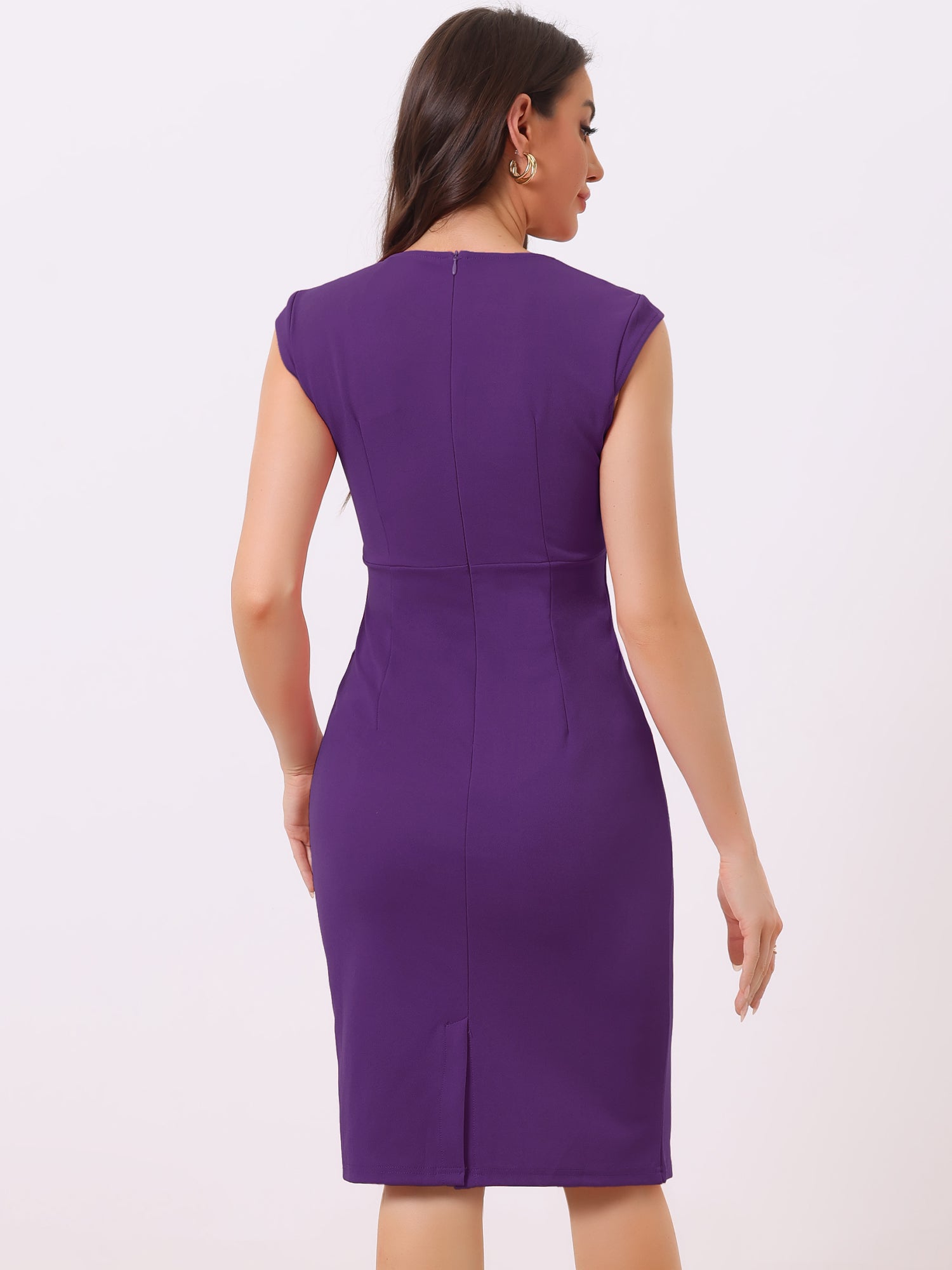 Pencil Sleeveless Pleated Front Elegant Business Sheath Dress