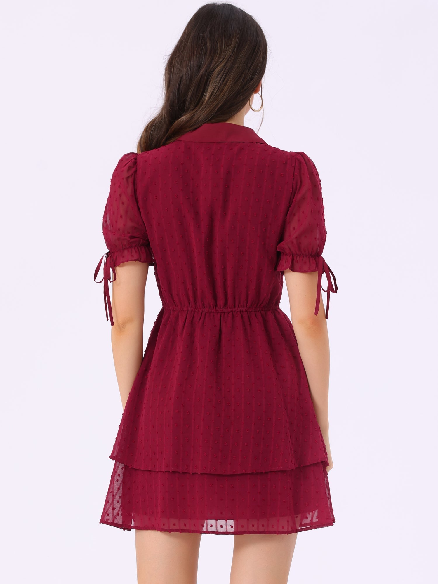 Peter Pan Collar Floral Drawstring Chiffon Layered Dress