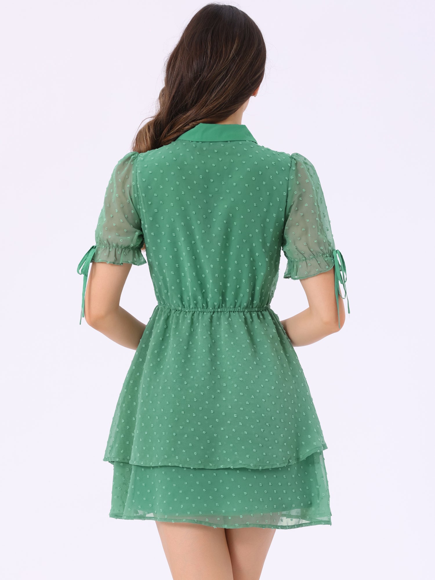 Peter Pan Collar Floral Drawstring Chiffon Layered Dress