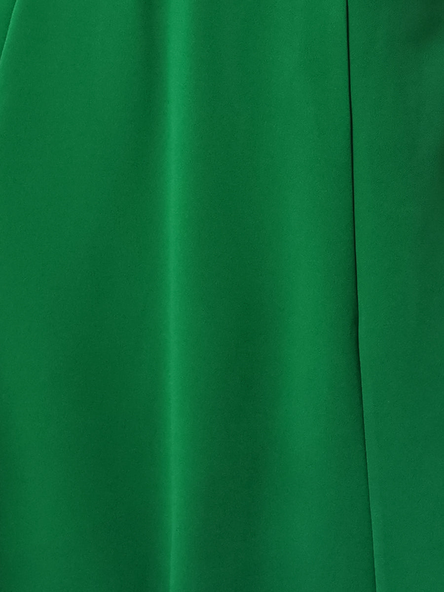 Notch Neck Pocketed 3/4 Sleeve Solid A-Line Work Dress