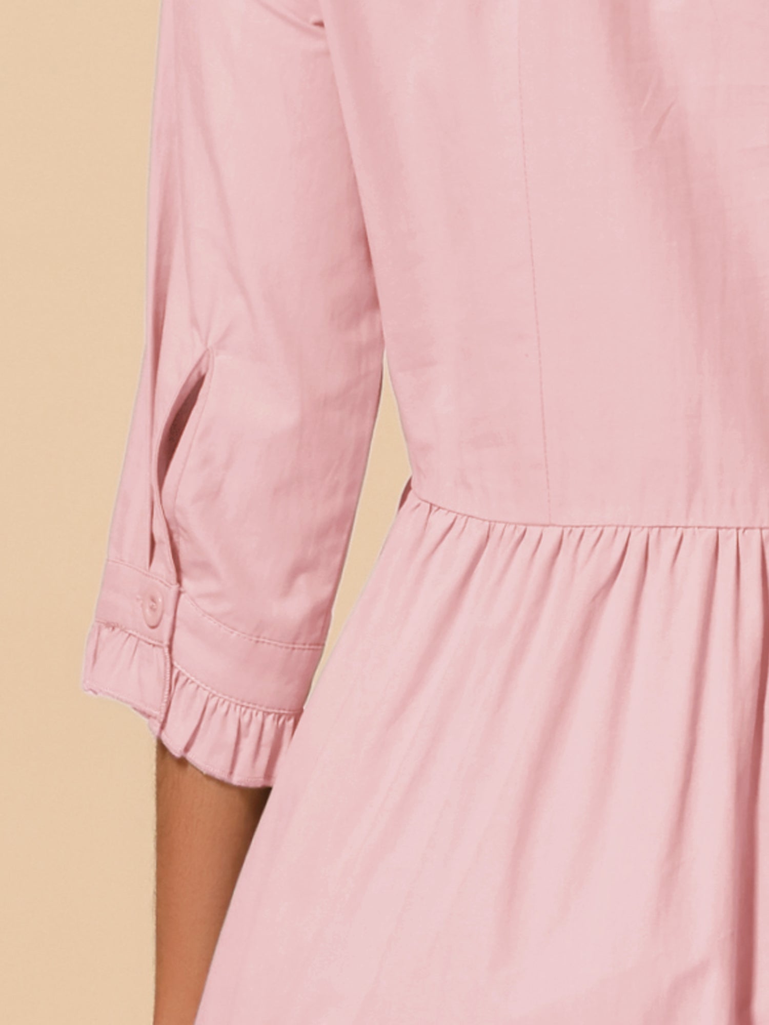 Ruched 3/4 Sleeve Button Up Casual Mini Shirt Dress
