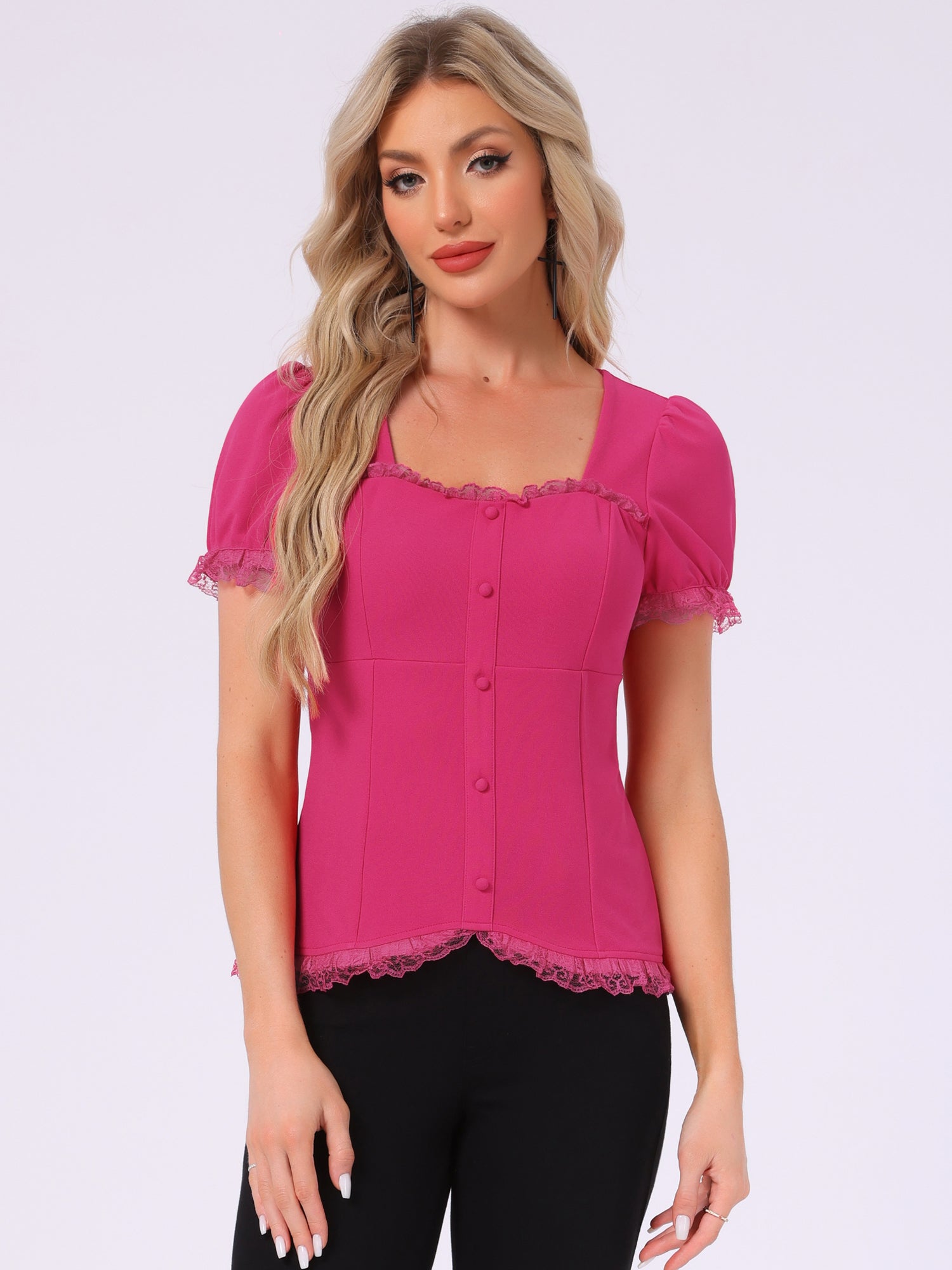 Sweetheart Neck Puff Short Sleeve Lace Up Gothic Blouse
