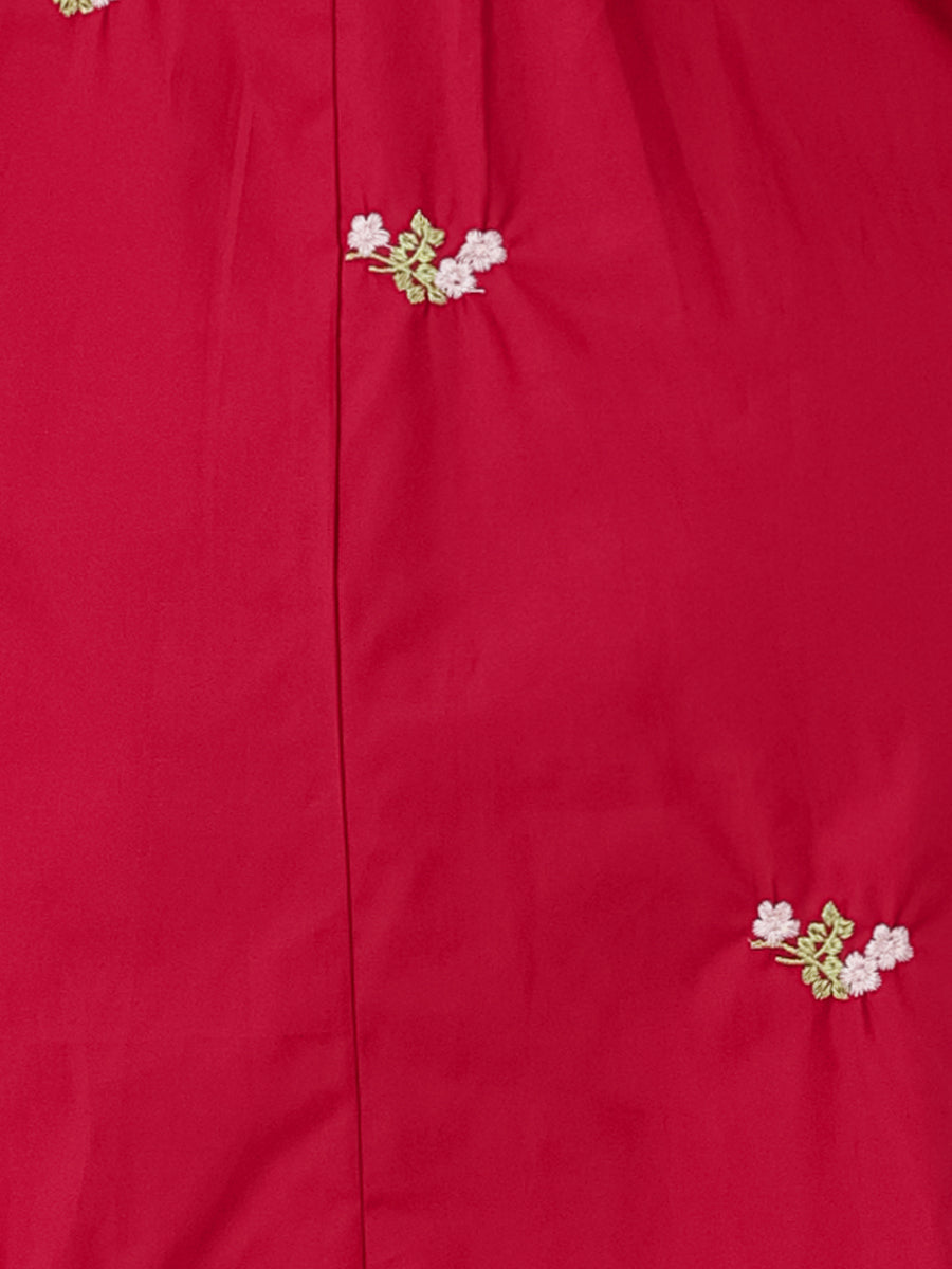 Casual Long Sleeve Half Placket Embroidered Floral Mini Shirt Dress