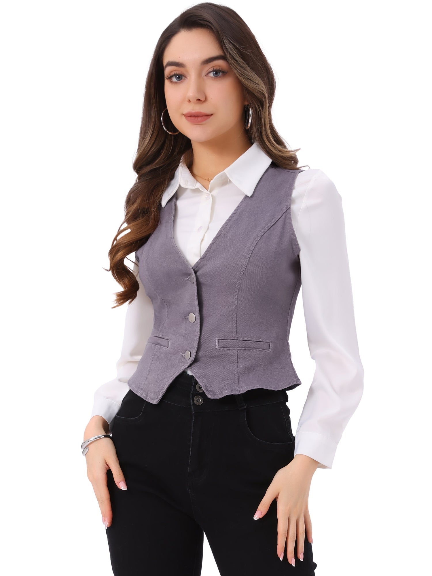 Denim Jakcet Sleeveless V Neck Button Down Casual Jean Waistcoat Vest