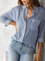 Classic Vertical Stripes Long Sleeves Buttoned Down Office Blouse