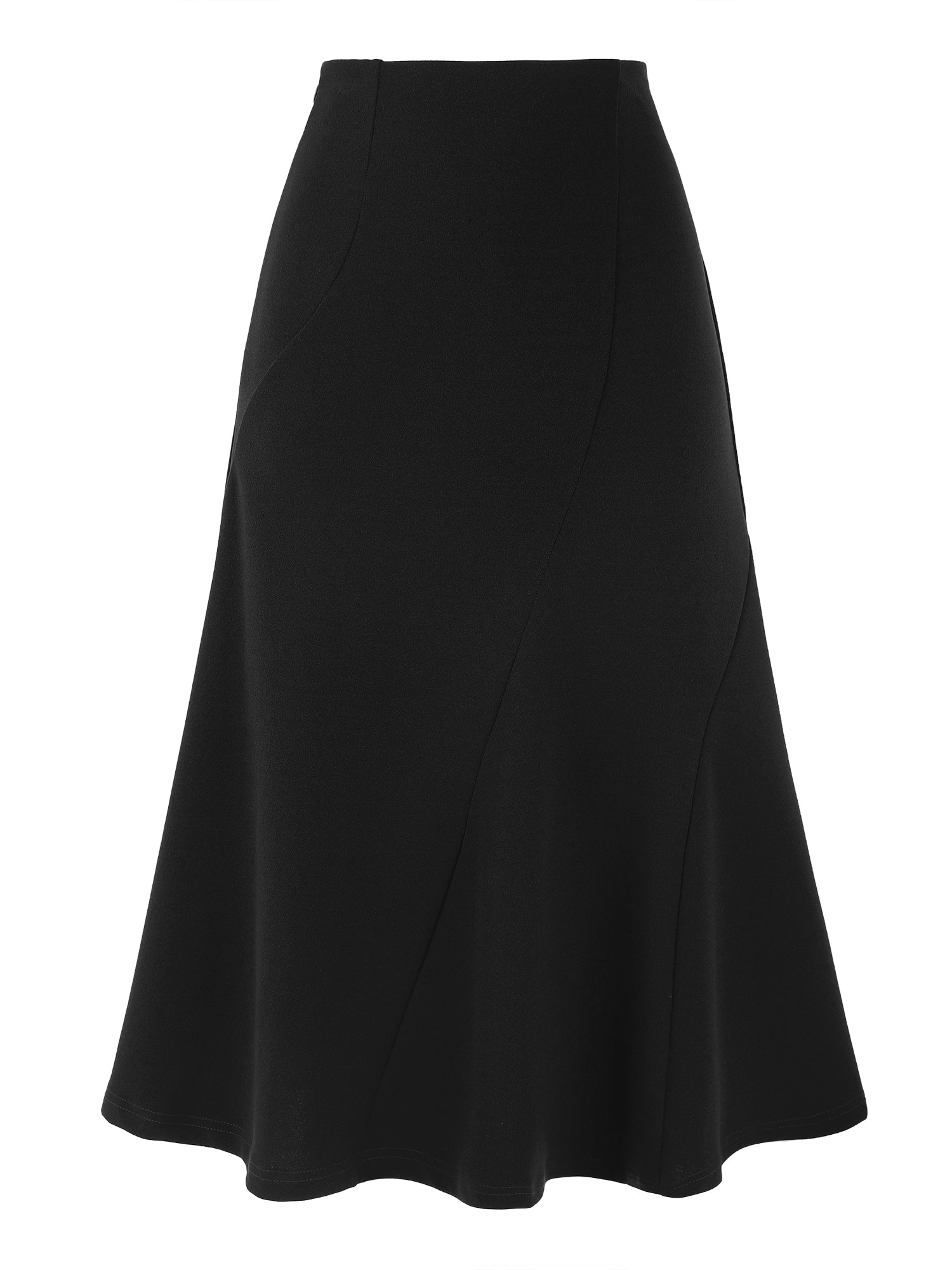 Solid Color Business Casual Midi High Waisted Flared Skirt