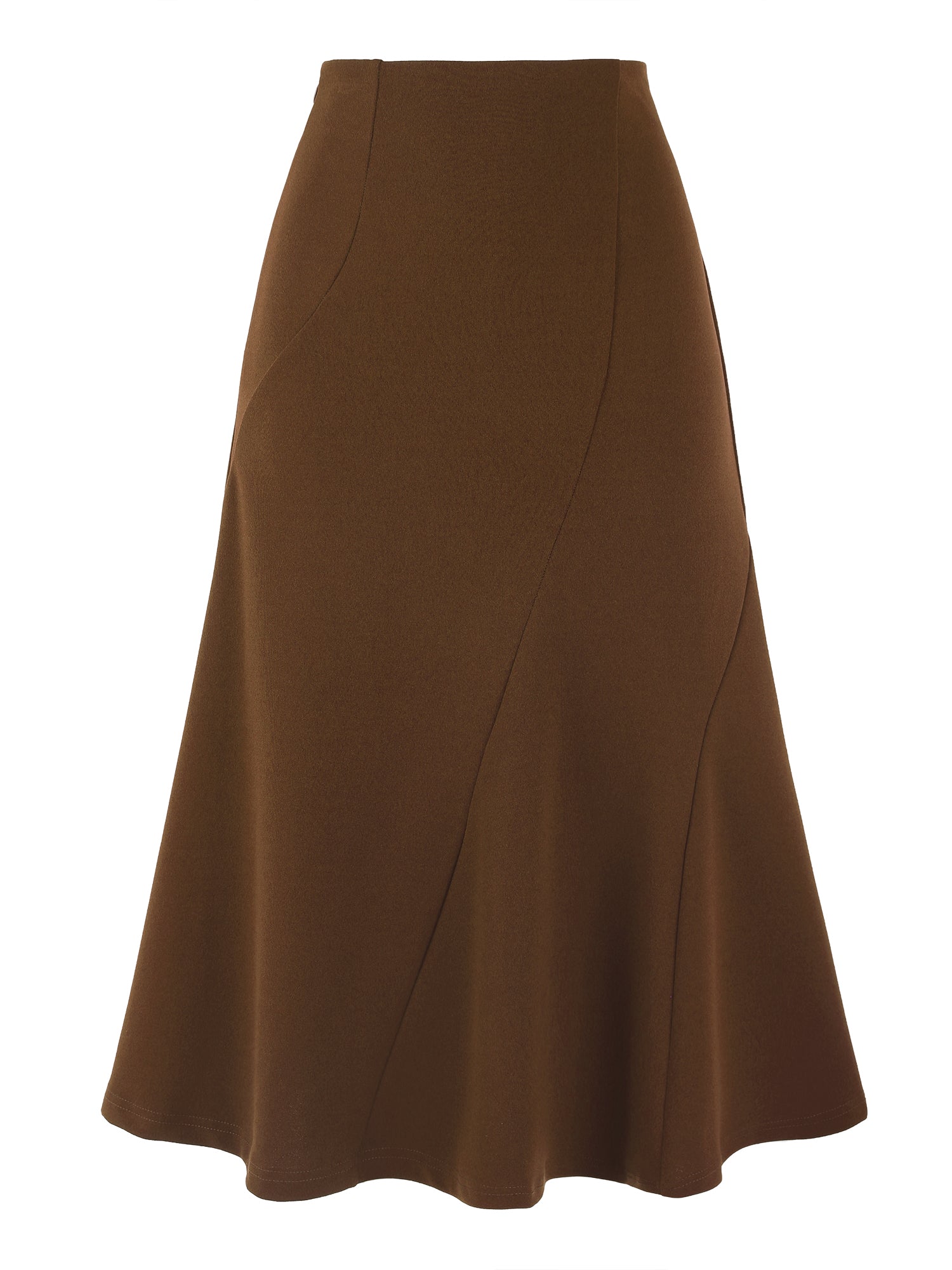 Solid Color Business Casual Midi High Waisted Flared Skirt