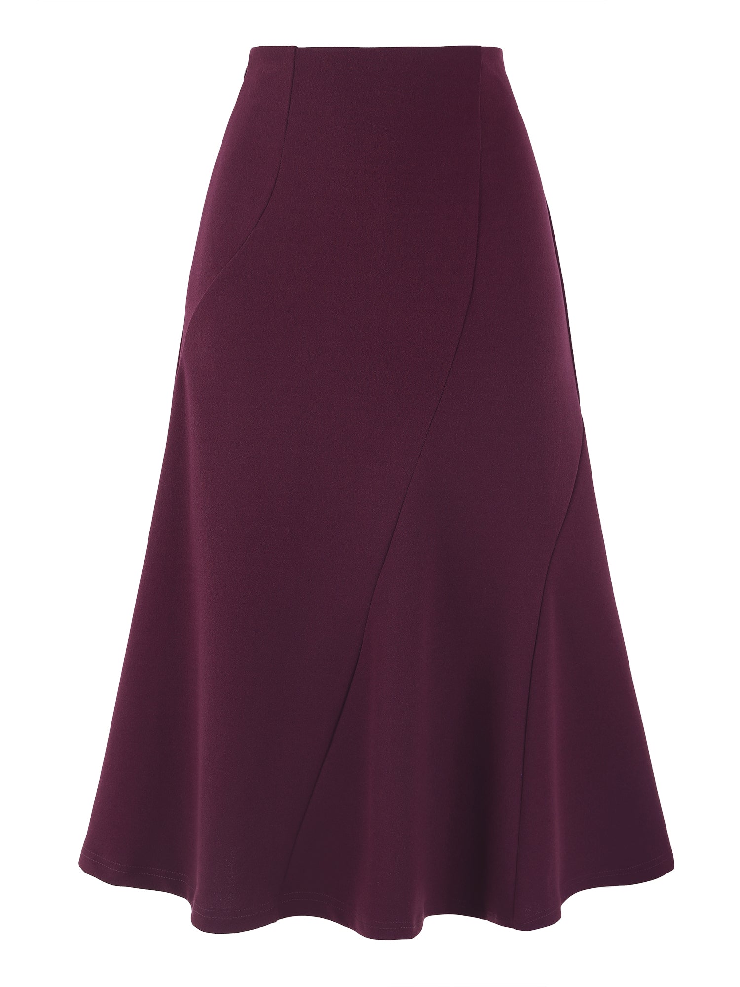 Solid Color Business Casual Midi High Waisted Flared Skirt