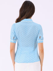 Polka Dot Peter Pan Collar Bow Tie Neck Puff Sleeve Vintage Shirt