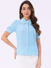 Polka Dot Peter Pan Collar Bow Tie Neck Puff Sleeve Vintage Shirt