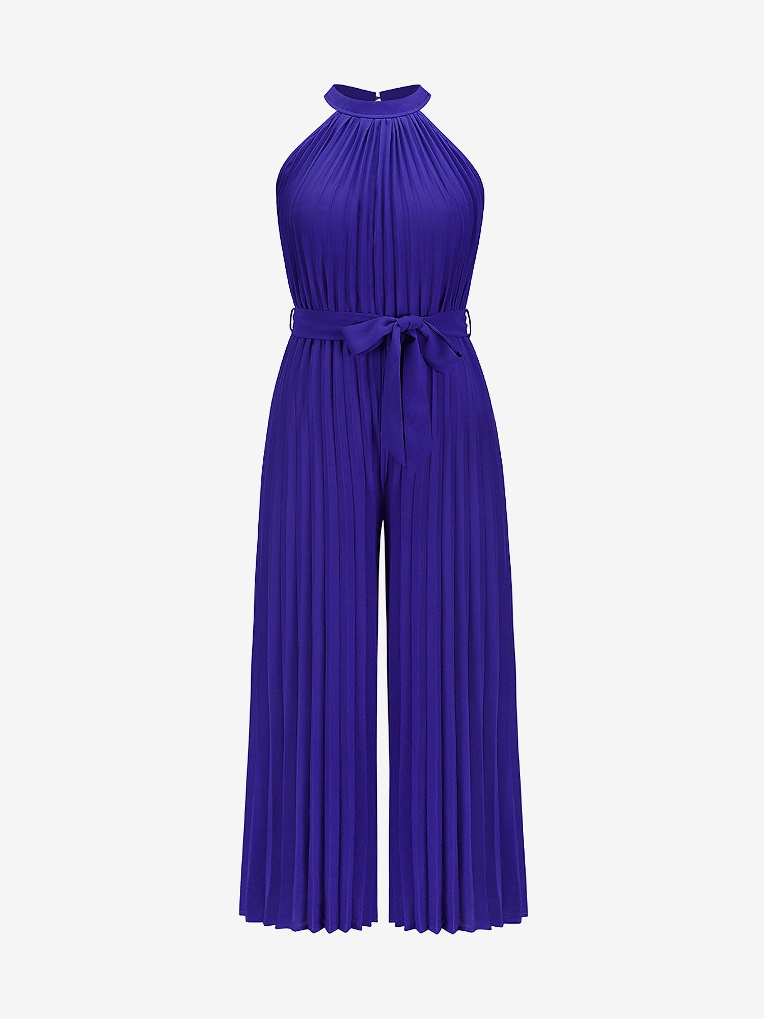 Halter Neck Sleeveless Pleated Wide Leg Jumpsuits