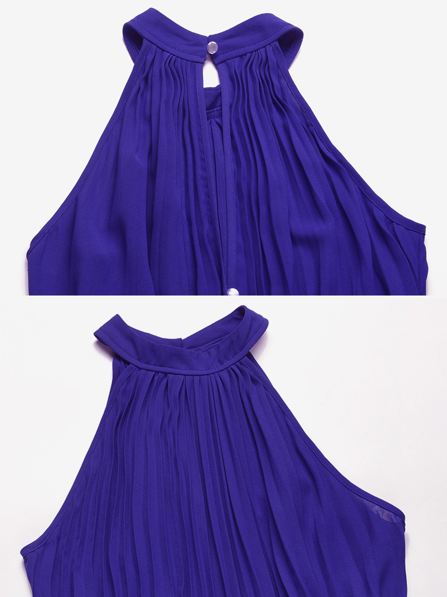 Halter Neck Sleeveless Pleated Wide Leg Jumpsuits