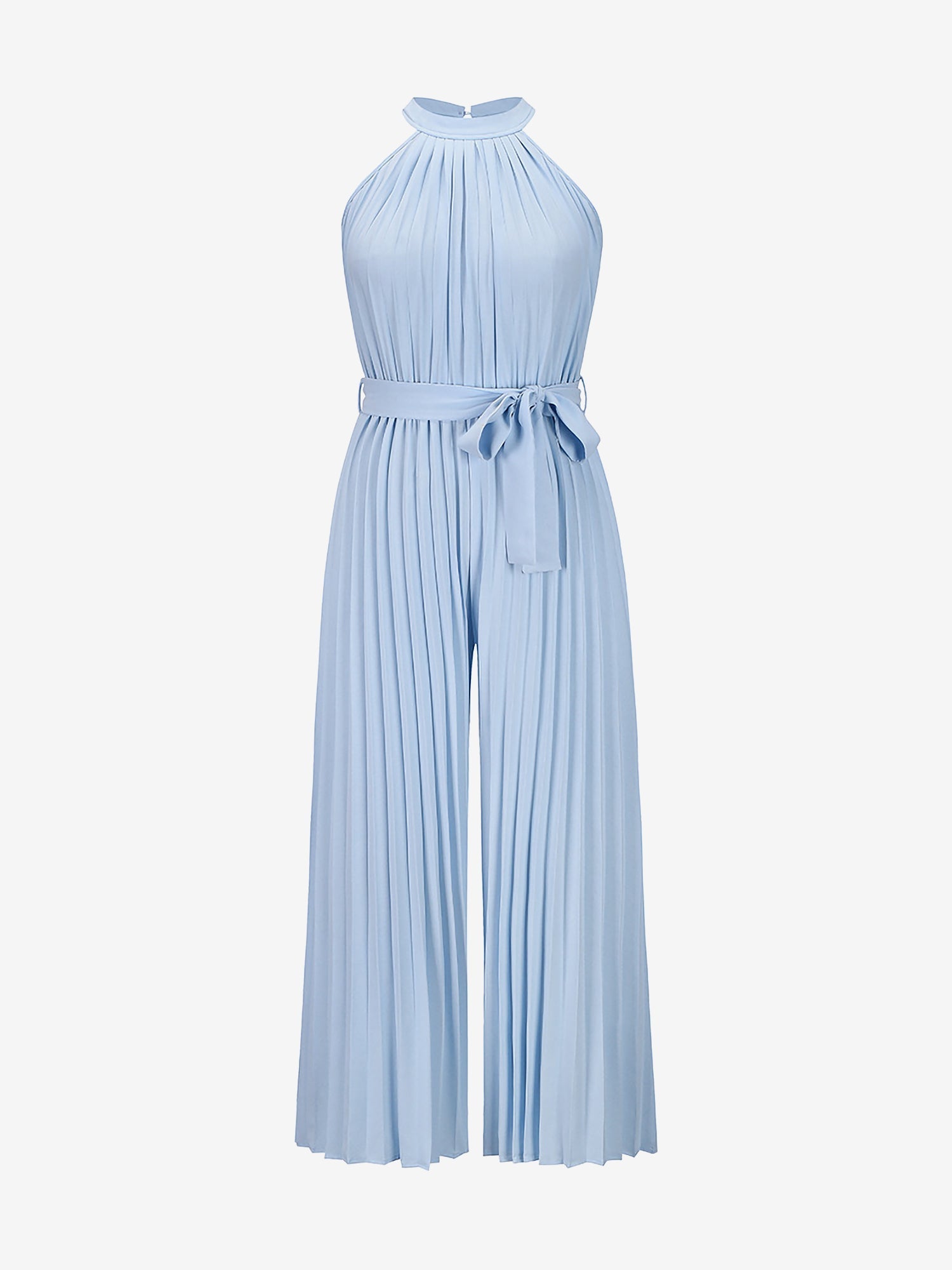 Halter Neck Sleeveless Pleated Wide Leg Jumpsuits