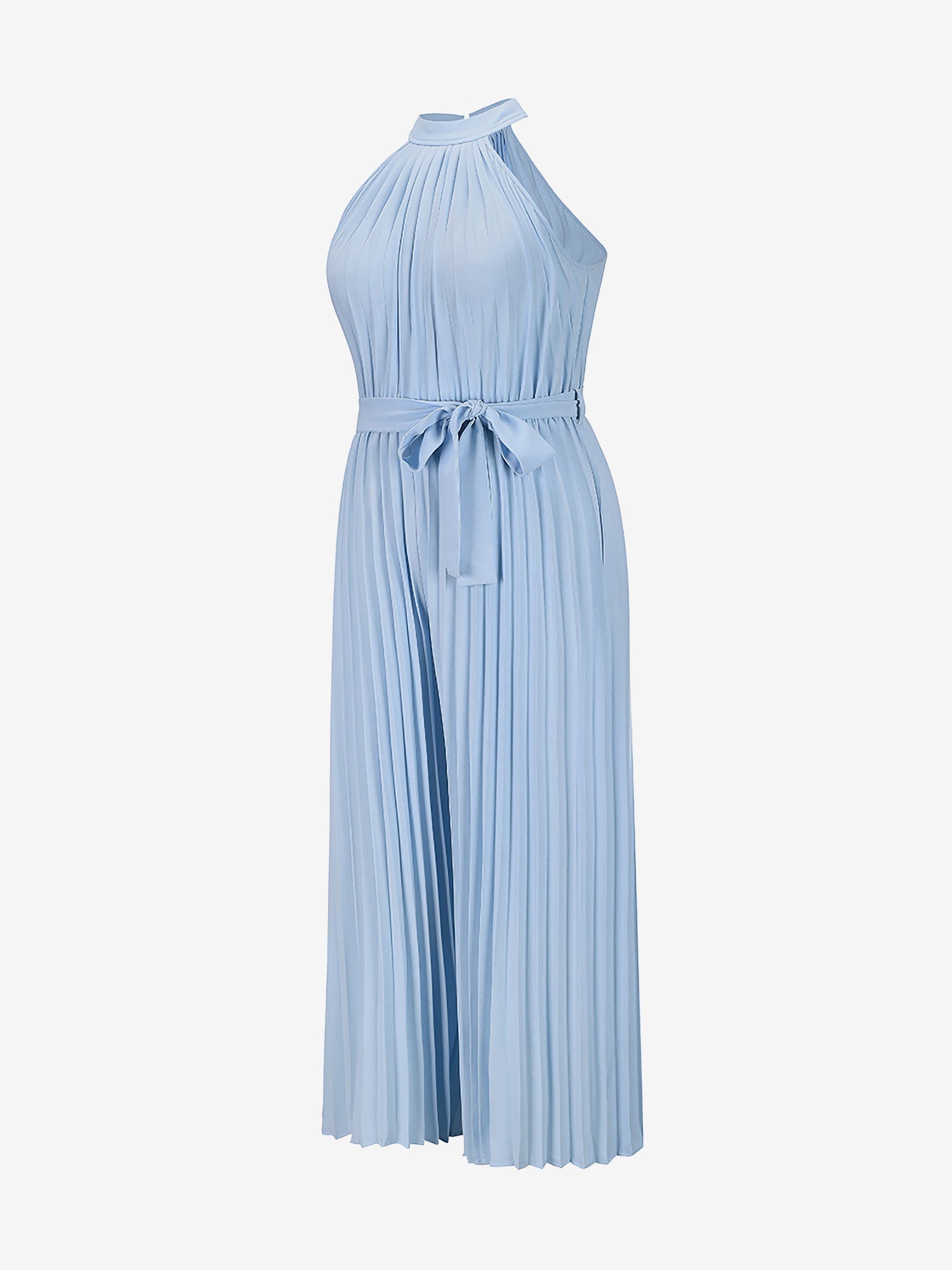 Halter Neck Sleeveless Pleated Wide Leg Jumpsuits