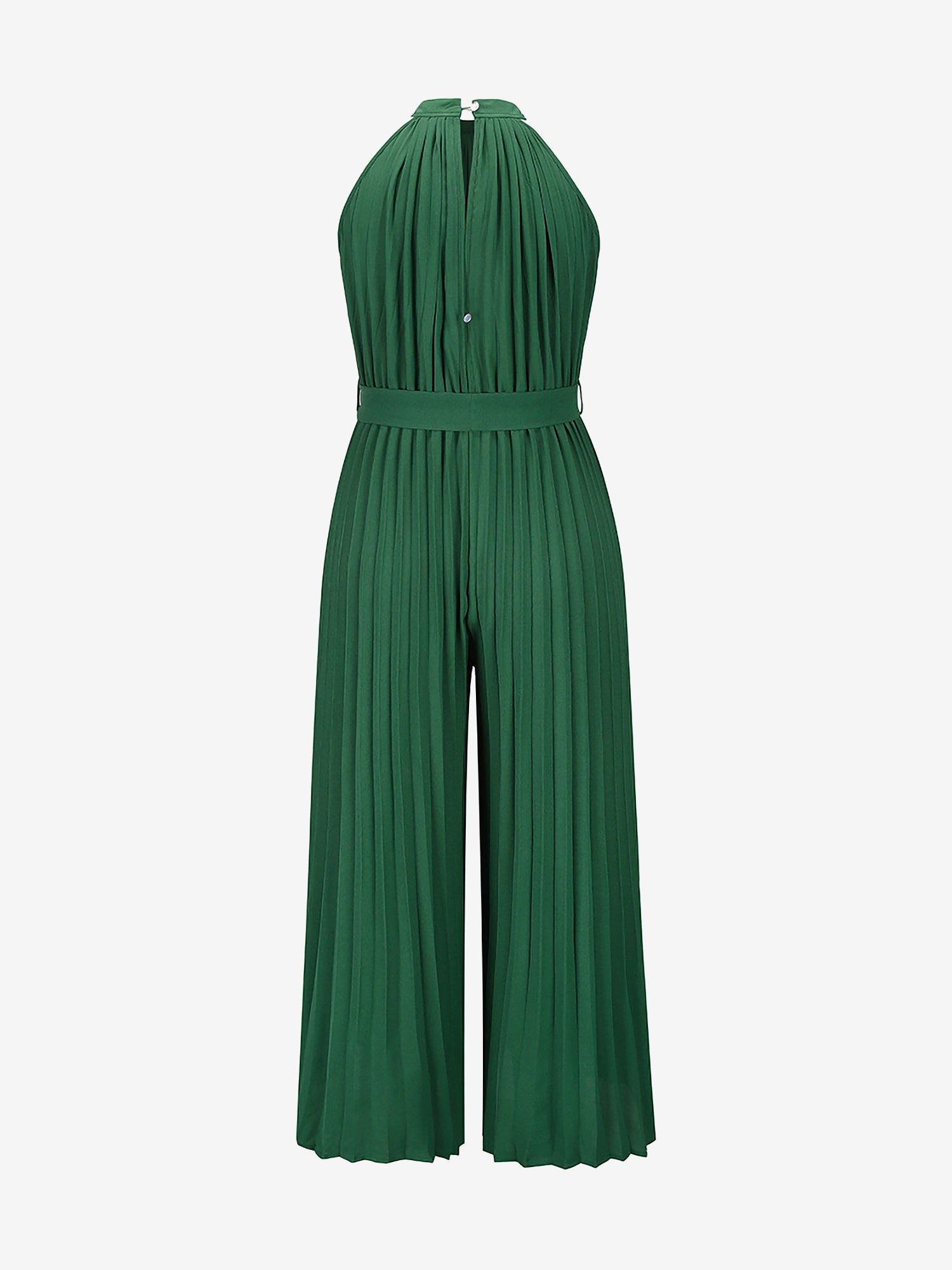 Halter Neck Sleeveless Pleated Wide Leg Jumpsuits