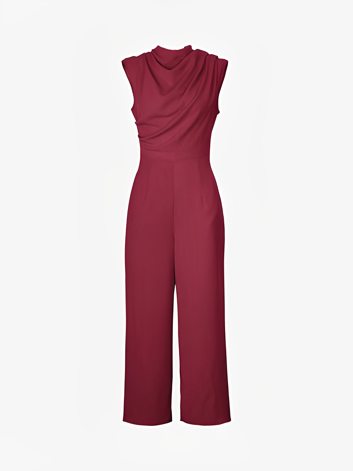 Ruched Mock Neck Sleeveless Solid Color Jumpsuits