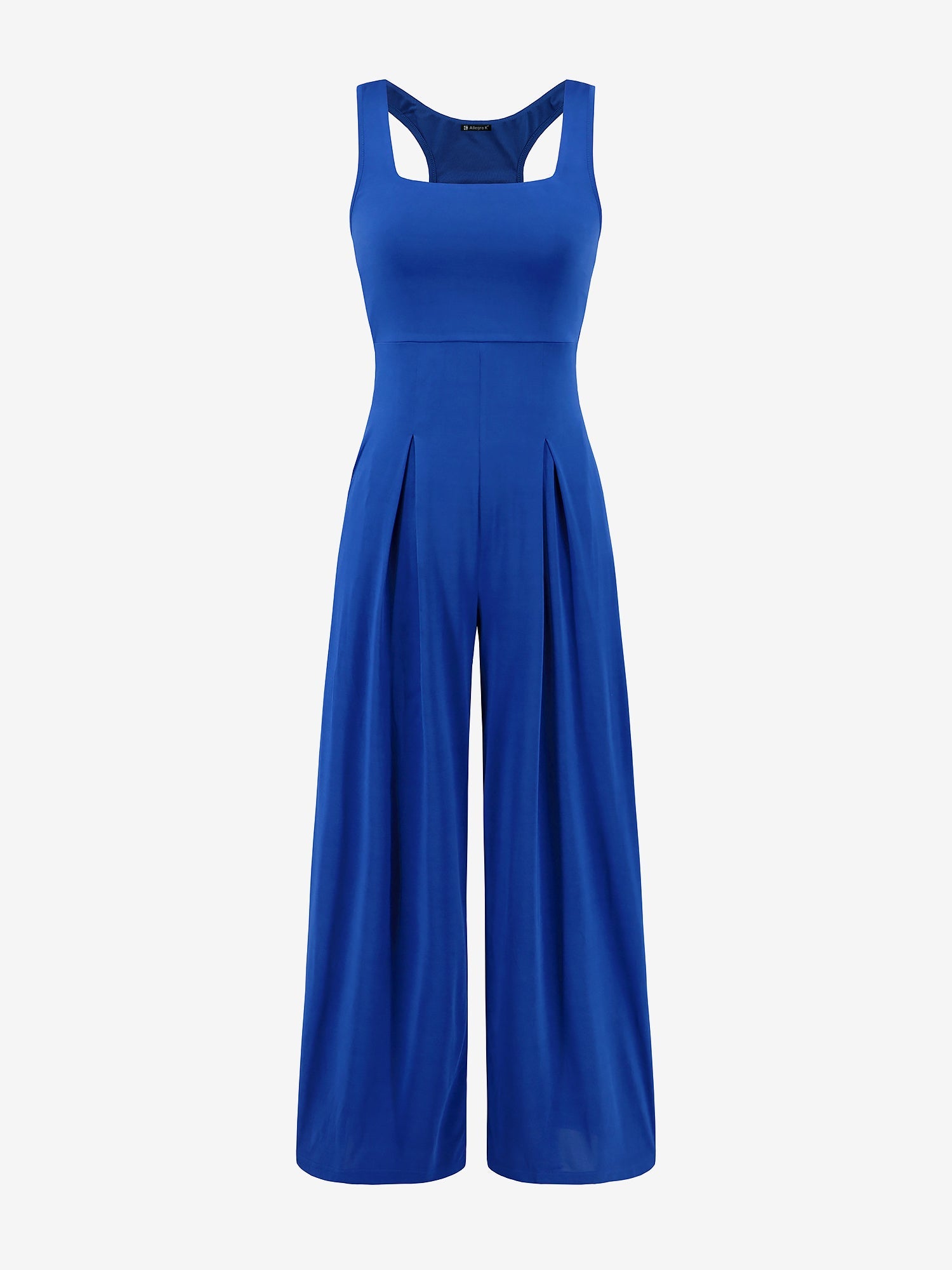 Solid Color Square Neck Sleeveless Wide Leg Jumpsuits