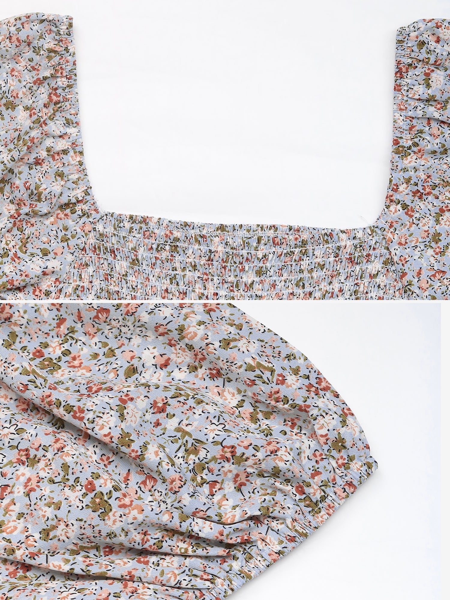 Boho-Chic Square Neck Puff Sleeve Floral Wide Leg Beach Jumpsuits