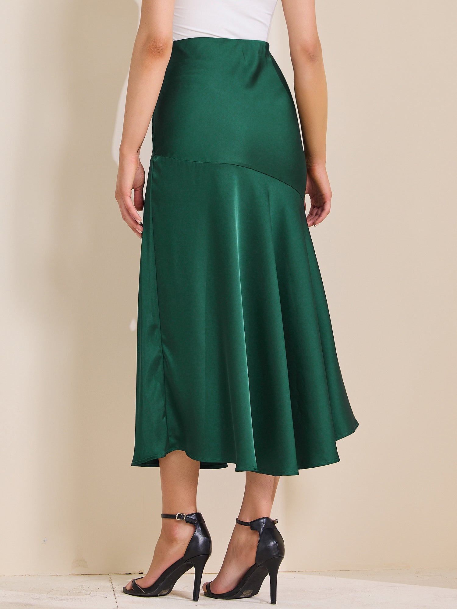 High Waist Flowy Work Satin Solid Color Maxi Skirt