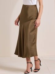High Waist Flowy Work Satin Solid Color Maxi Skirt