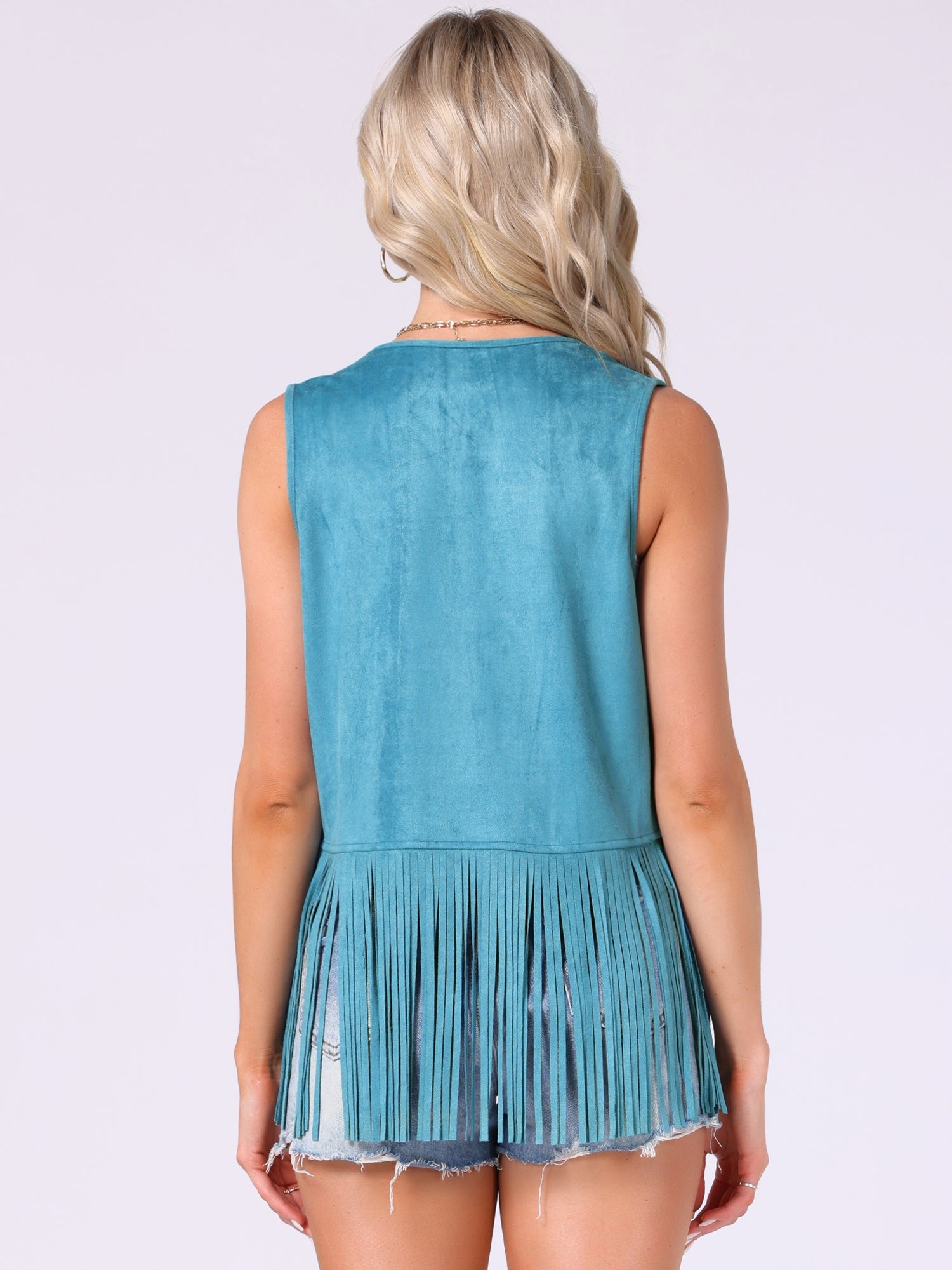 Fringe Open Front 70s Outfits Faux Suede Tassel Vest