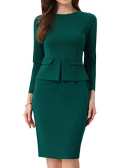 Bodycon Pencil Round Neck Bracelet Sleeve Peplum Office Sheath Dress