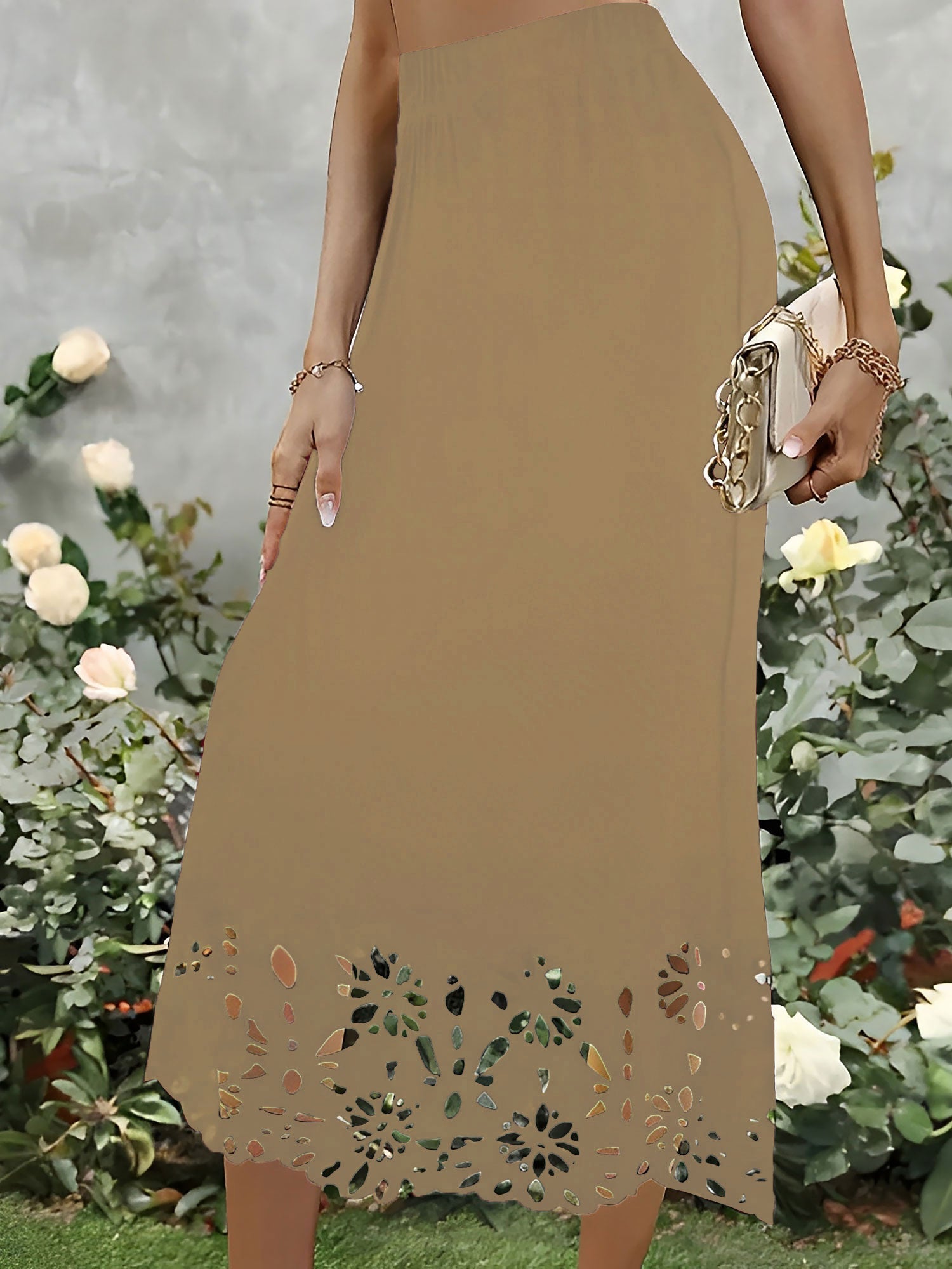 Solid Color Hollowed Out Fishtail Midi Skirt