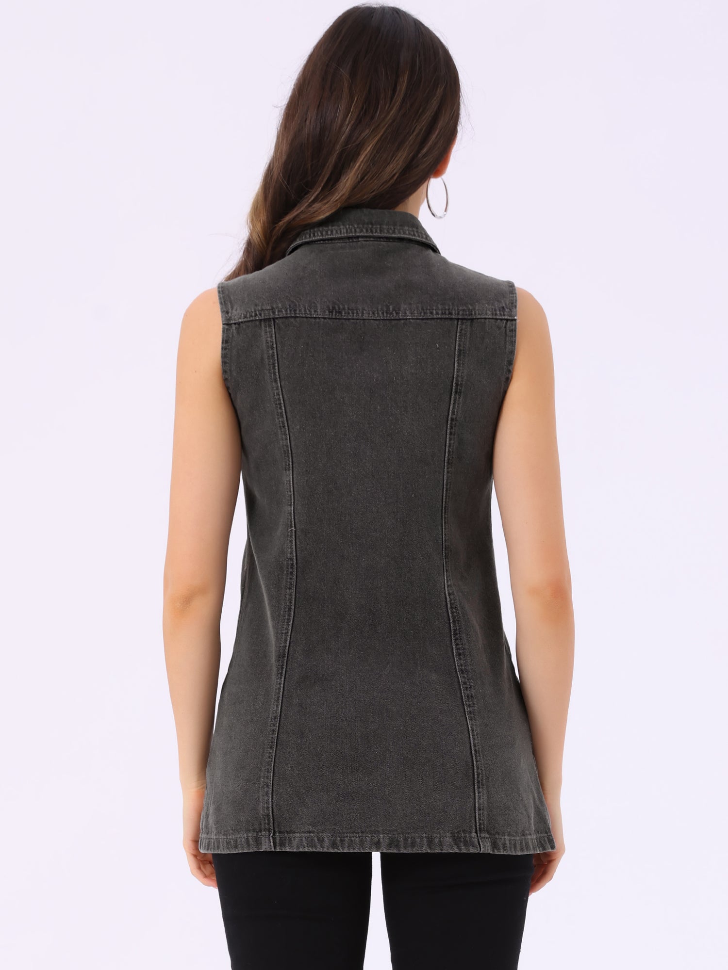 Casual Button Down Waistcoat Sleeveless Mid Long Denim Vest