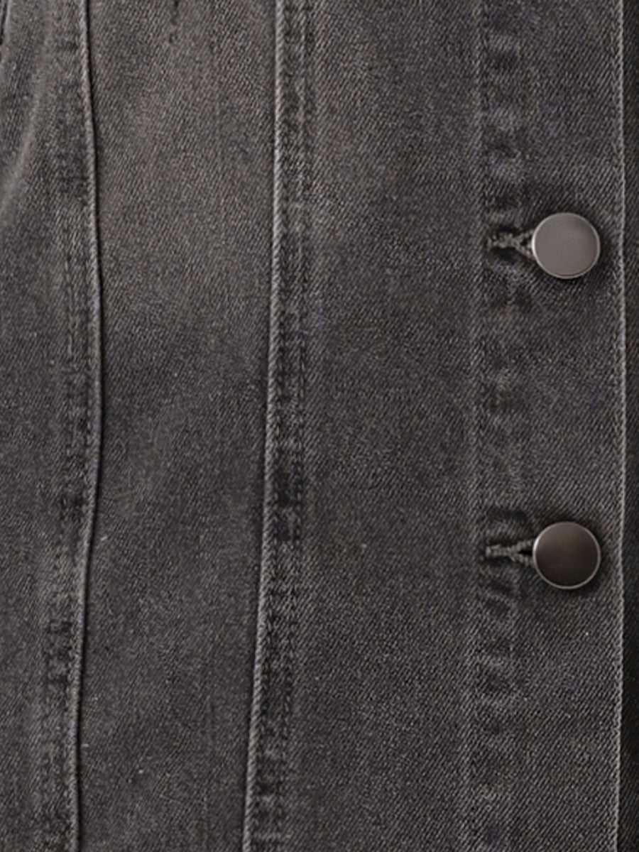 Casual Button Down Waistcoat Sleeveless Mid Long Denim Vest