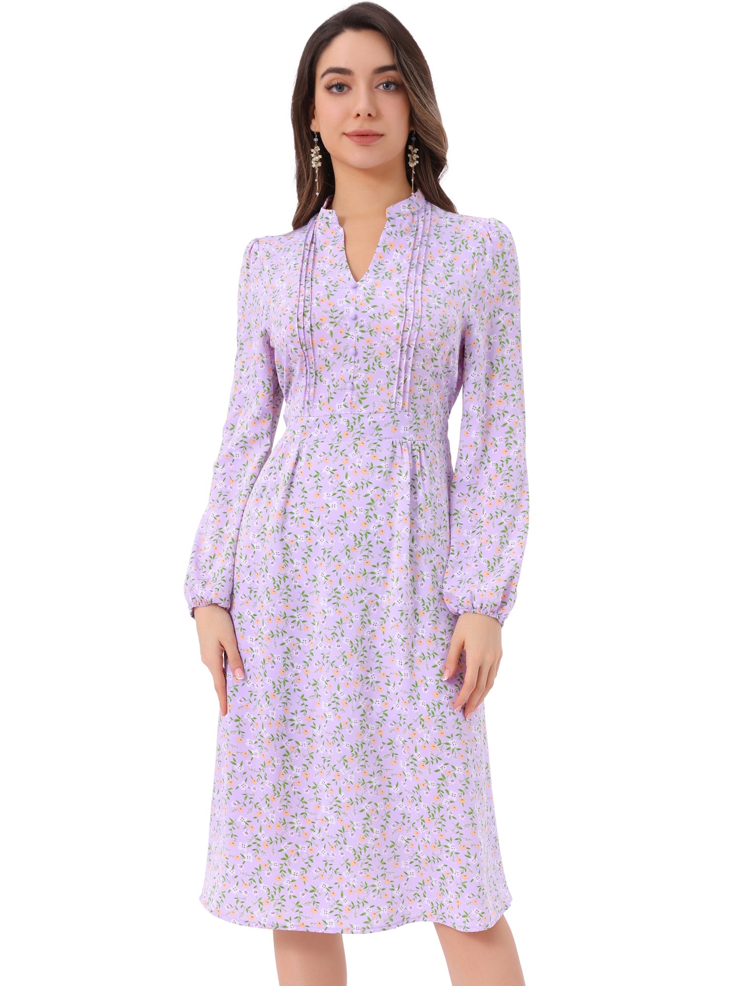 Floral Print Long Sleeve Spring Flowy Midi Boho Dress