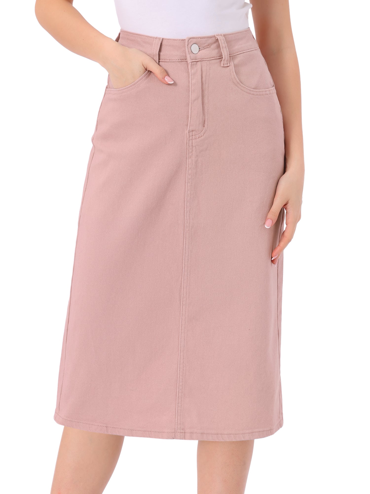 Casual Denim High Waist Stretchy Midi Pencil Jean Skirt