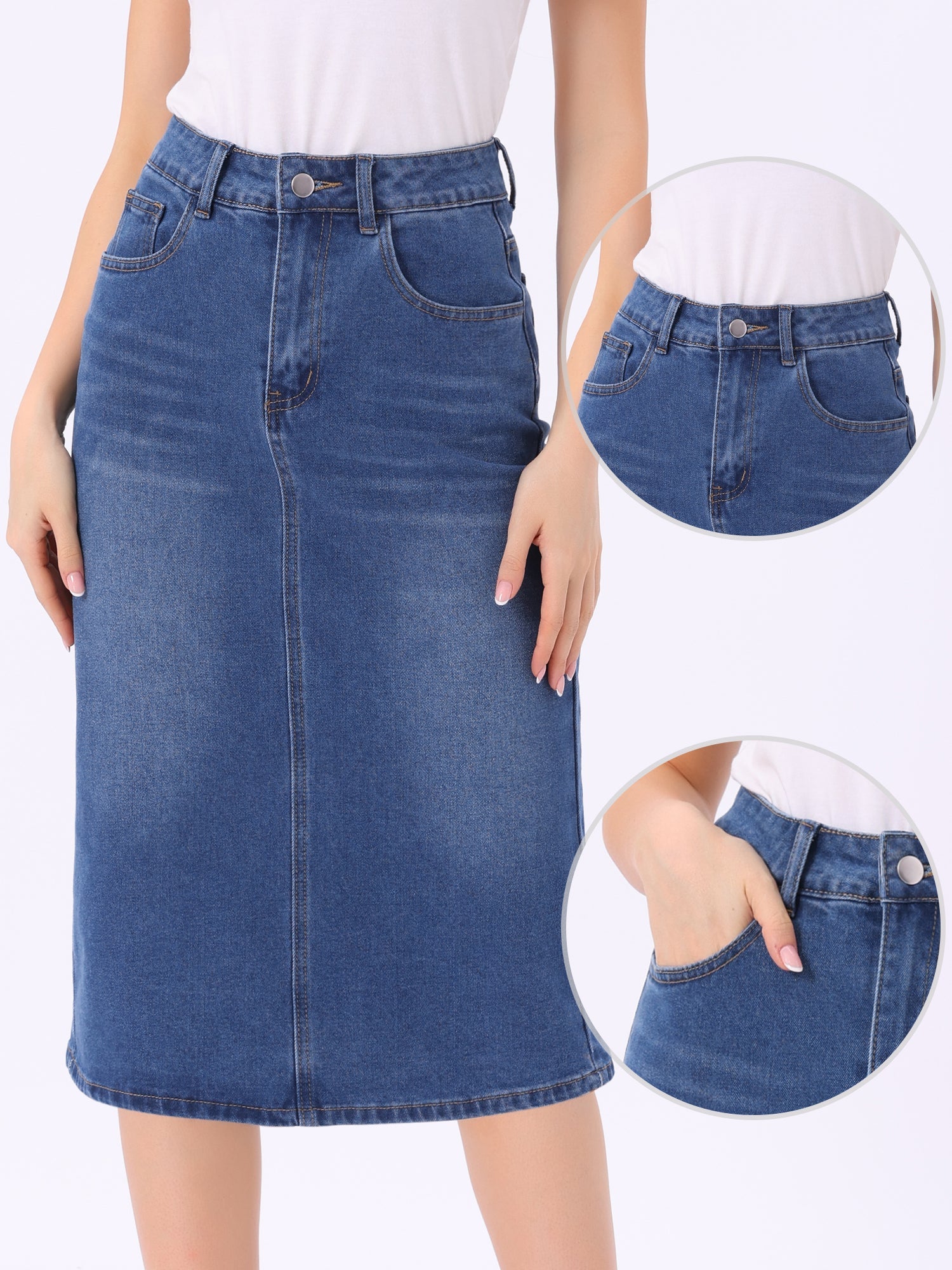 Casual Denim High Waist Stretchy Midi Pencil Jean Skirt