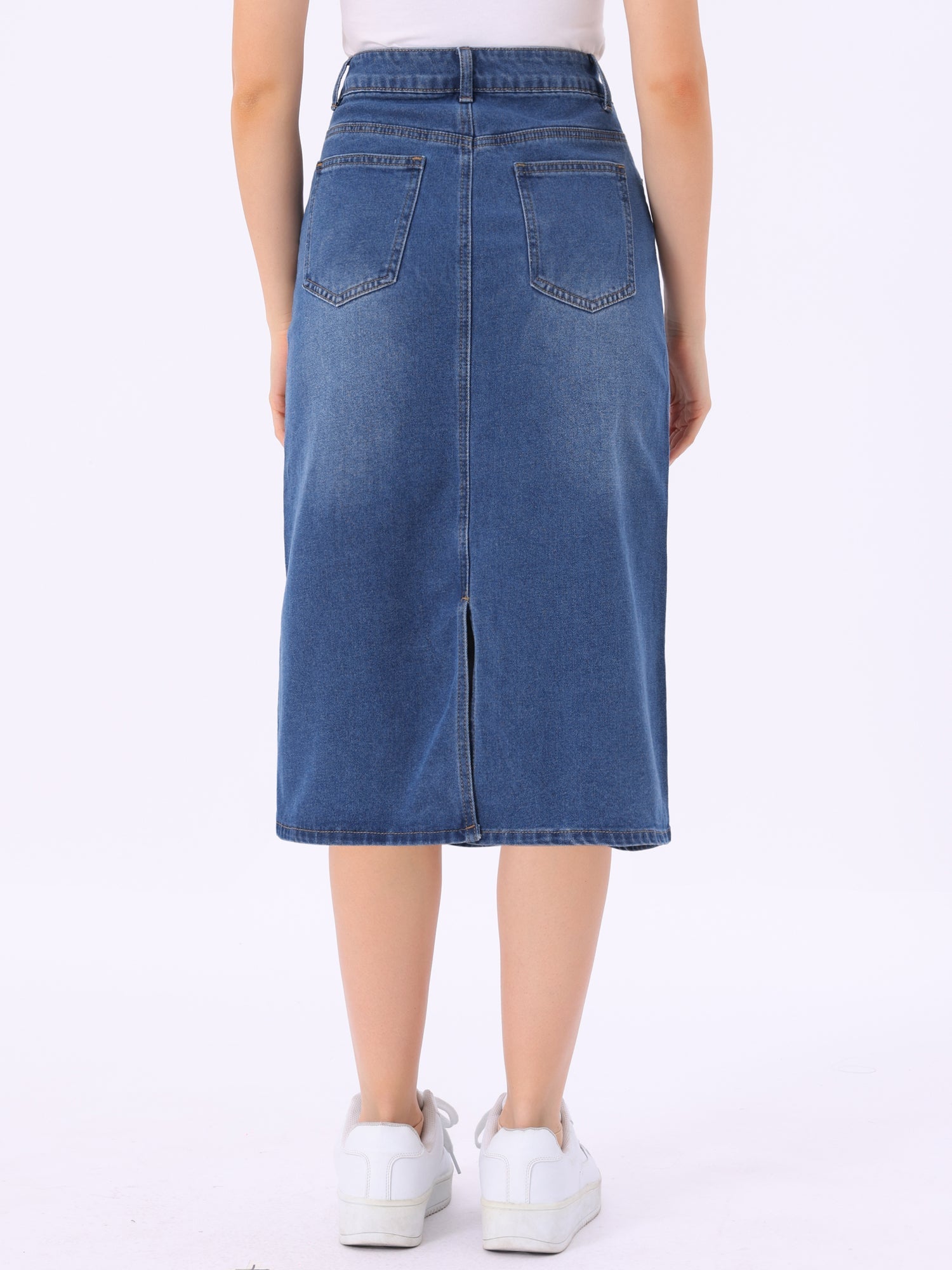 Casual Denim High Waist Stretchy Midi Pencil Jean Skirt