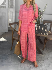 2 Pieces Short Sleeves Graphic Shirts & Wide Leg Pants Beach Set