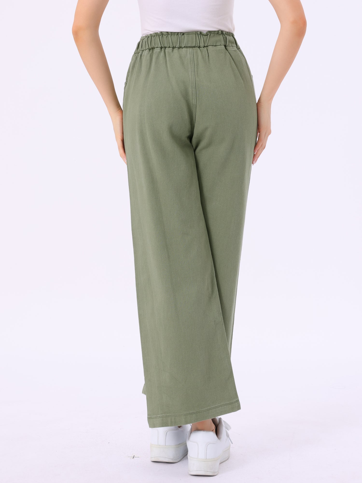 Casual Denim Pants Drawstring Elastic Waist Wide Legs Jeans