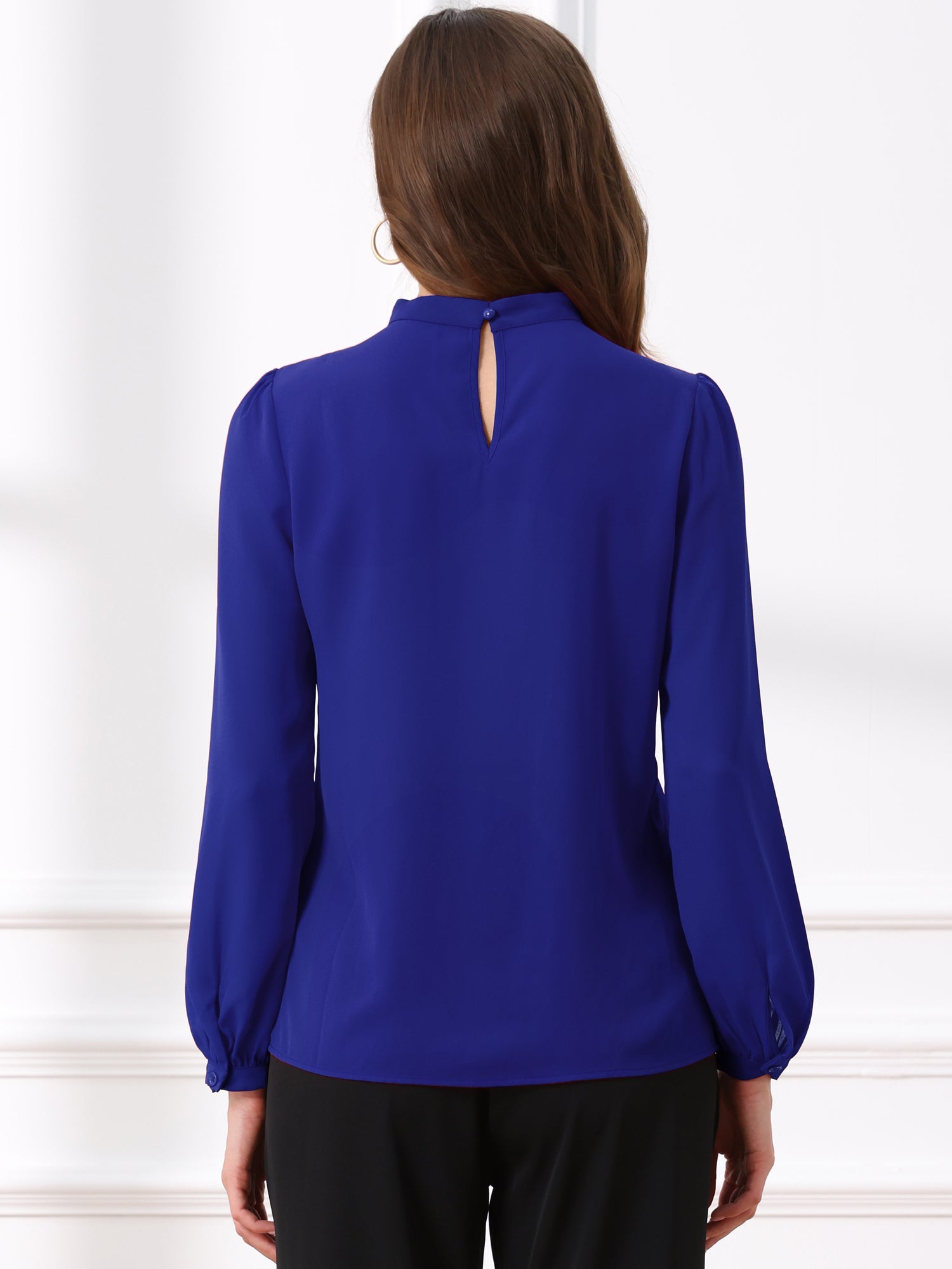 Chiffon Shirt Work Office Mock Neck Long Sleeve Blouse
