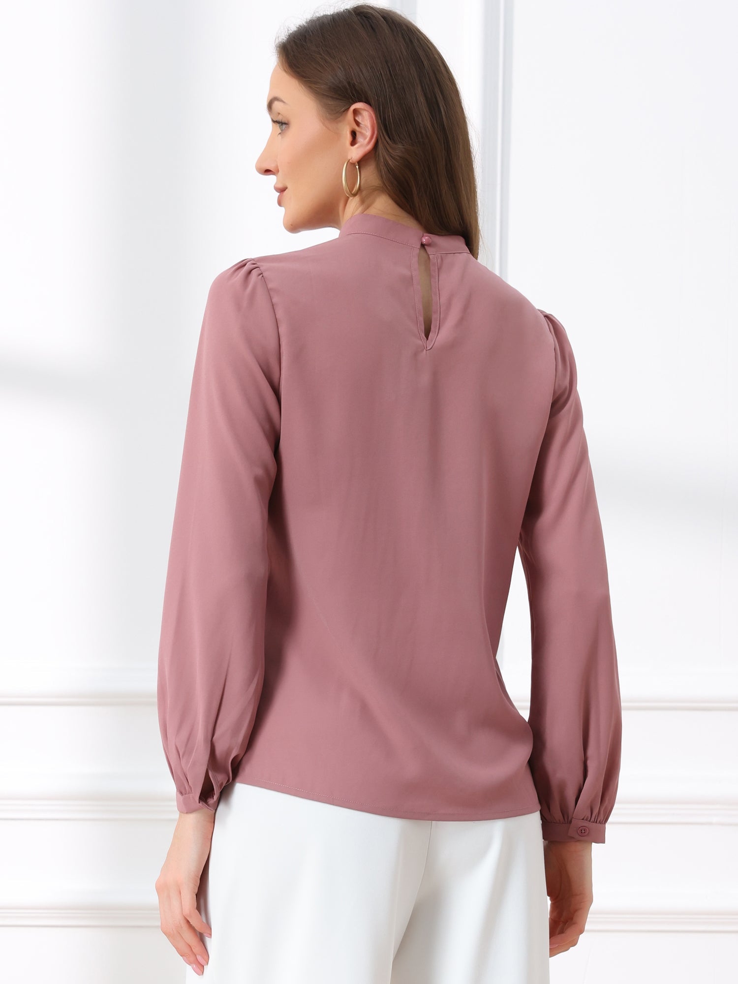 Chiffon Shirt Work Office Mock Neck Long Sleeve Blouse