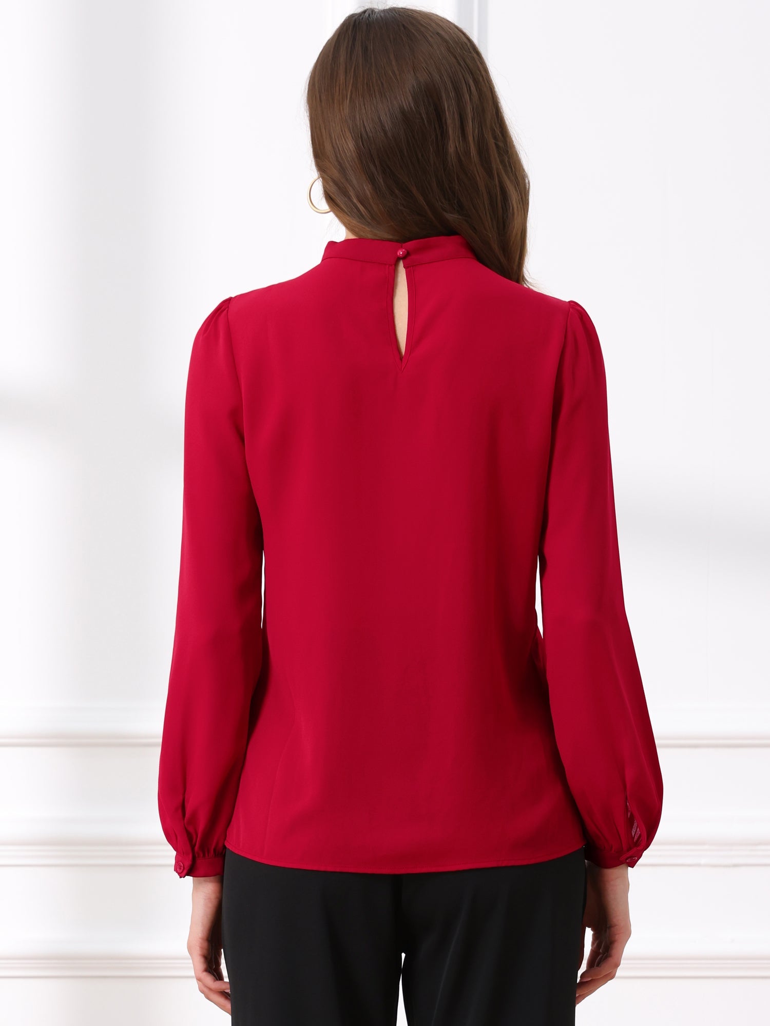 Chiffon Shirt Work Office Mock Neck Long Sleeve Blouse