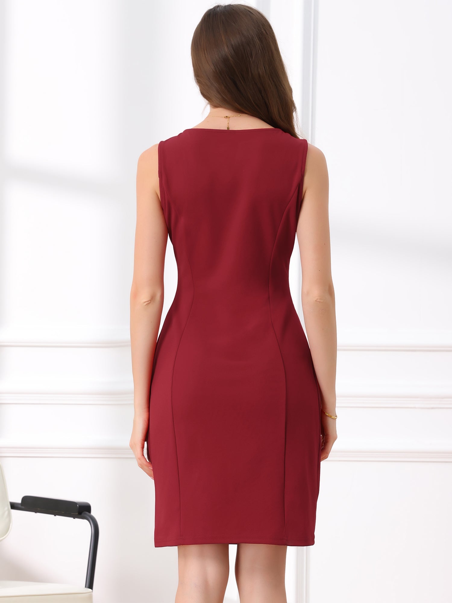 Sheath Striped Work Office Sleeveless Bodycon Pencil Dress