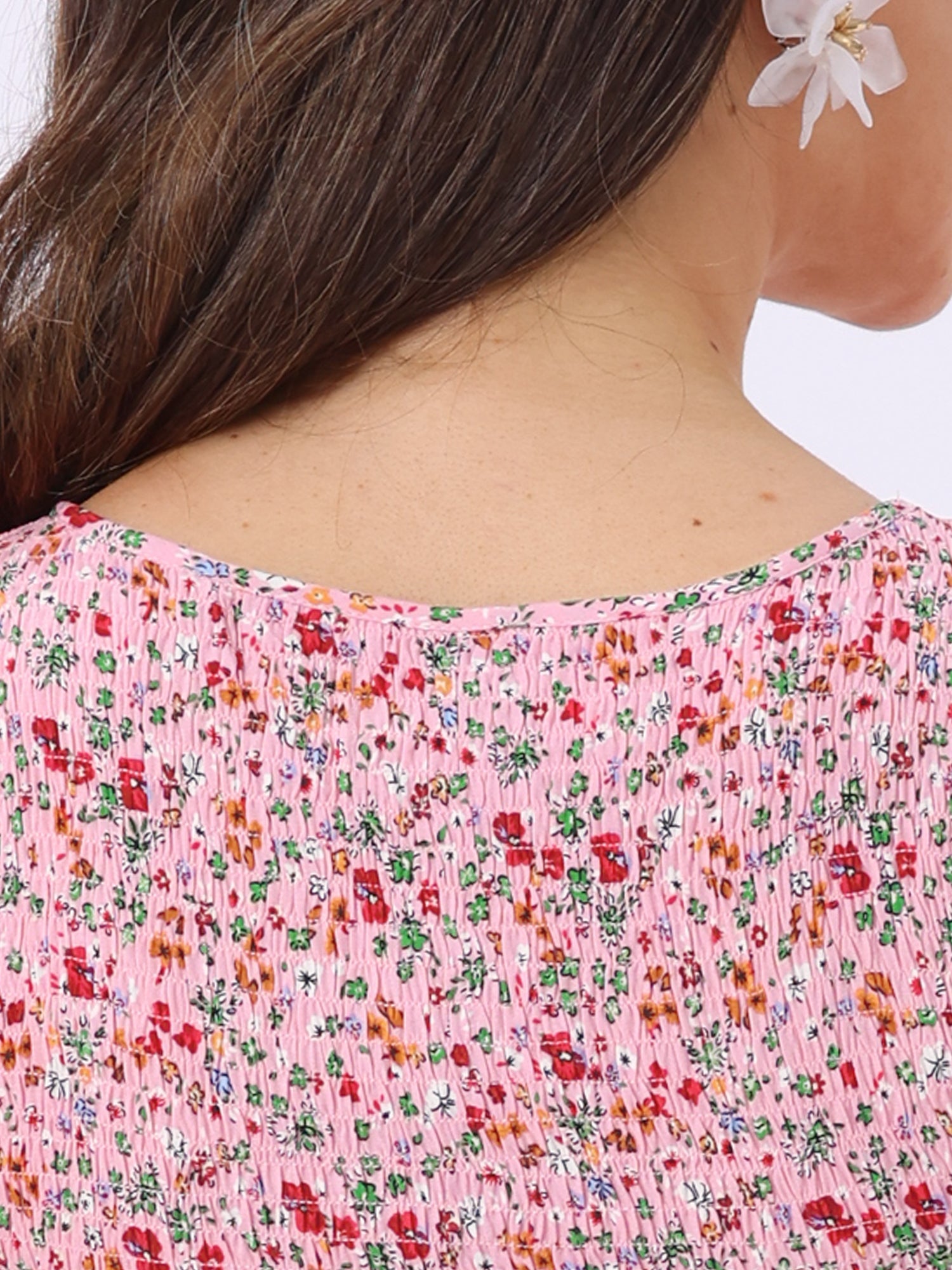 Midi Smocked Cap Short Sleeve Floral Fit and Flare Dress