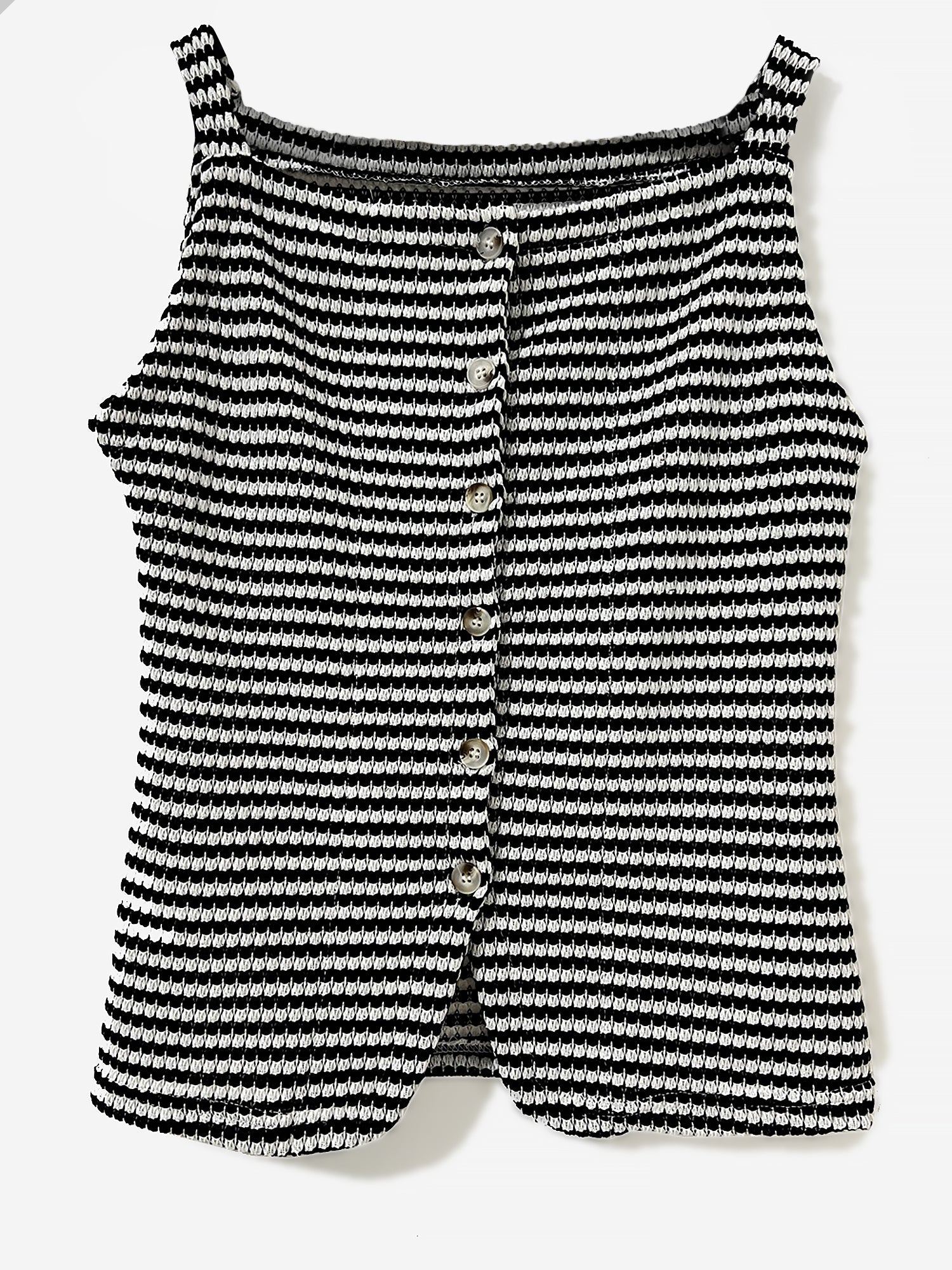 Classic Relaxed Fit Breton Stripe Button Down Sleeveless Striped Knit Daily & Office Top