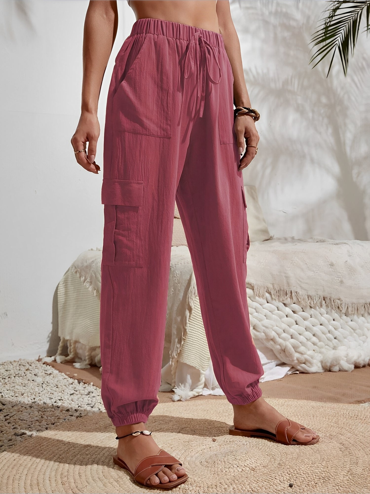 Cargo Solid Color Pocketed Casual Joggers Pants